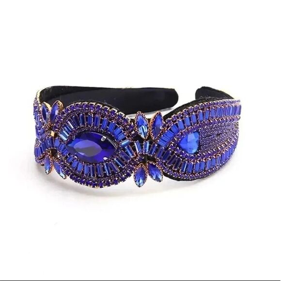 MARIELLA Art Deco Rhinestone Headband ROYAL BLUE - Picture 1 of 2